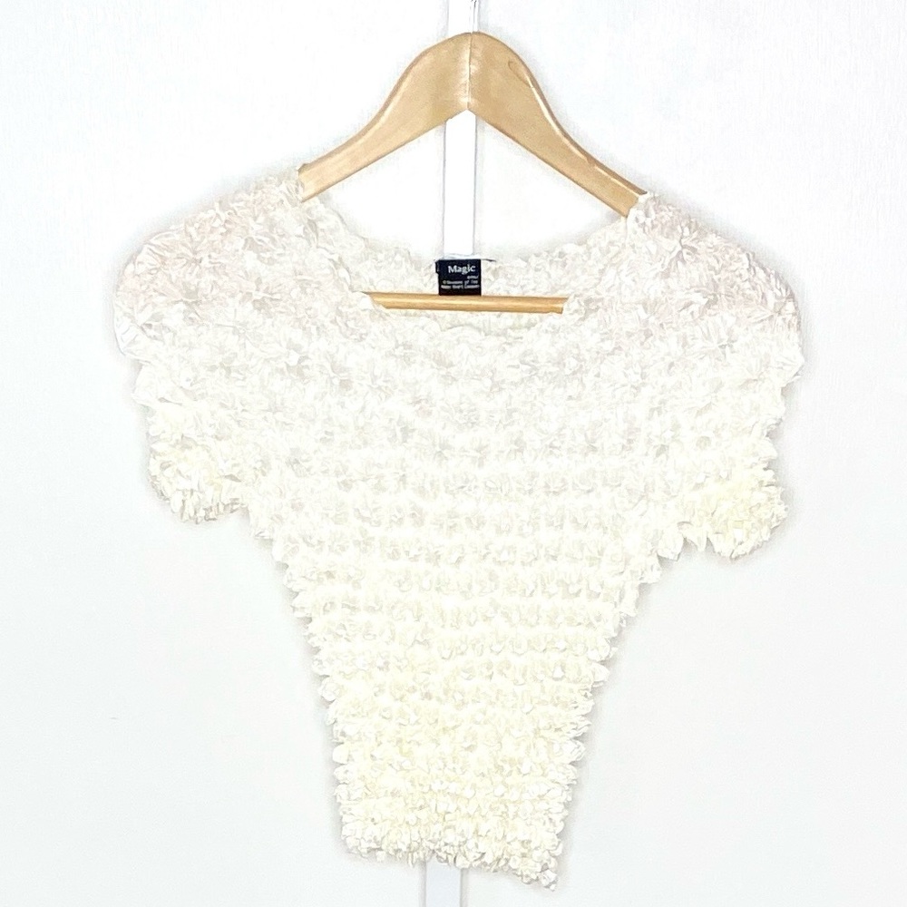 Vintage Y2K Magic Cream Coquette Soft Girl Crinkle Stretchy Short-Sleeve Top